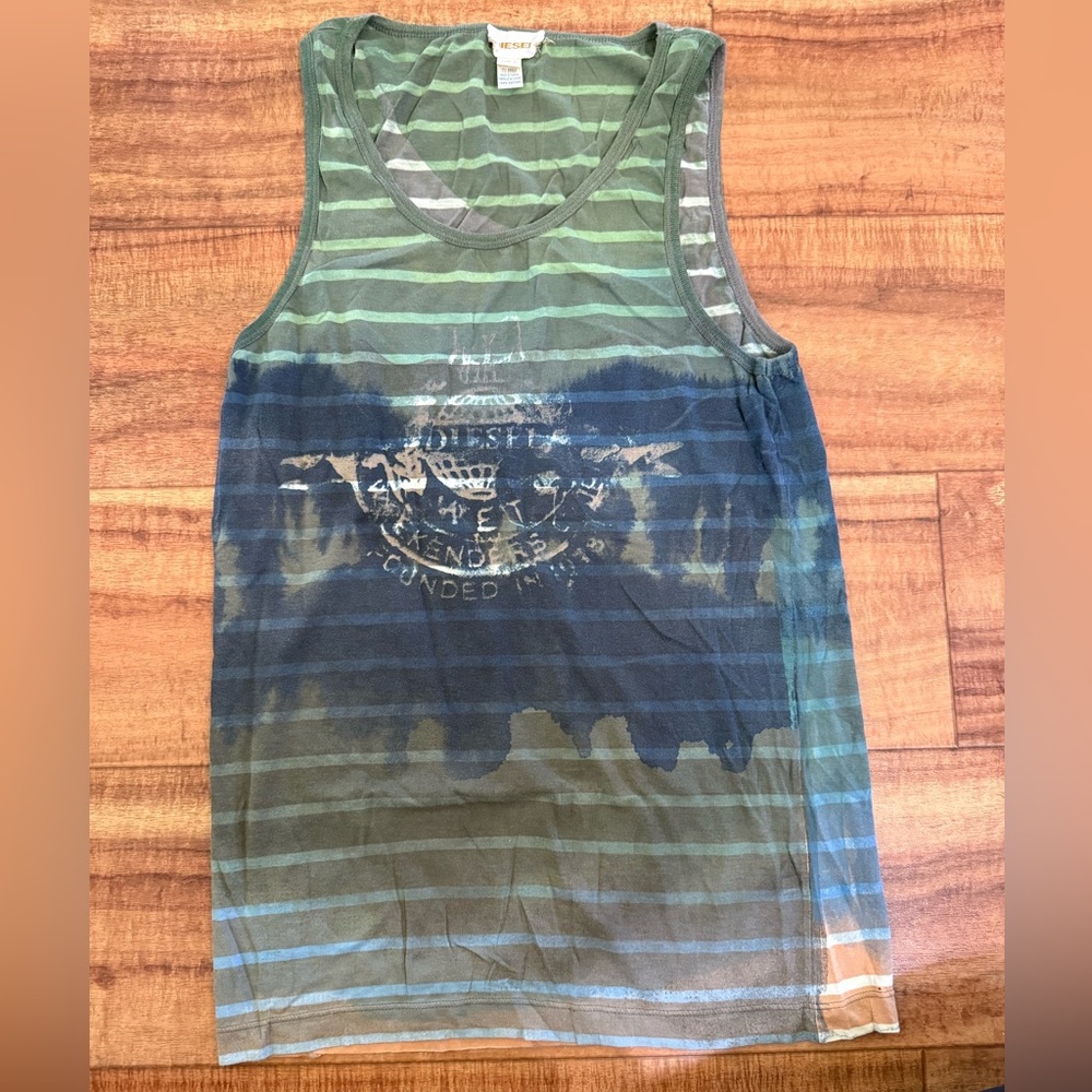 Diesel green tie dyed striped muscle tank top